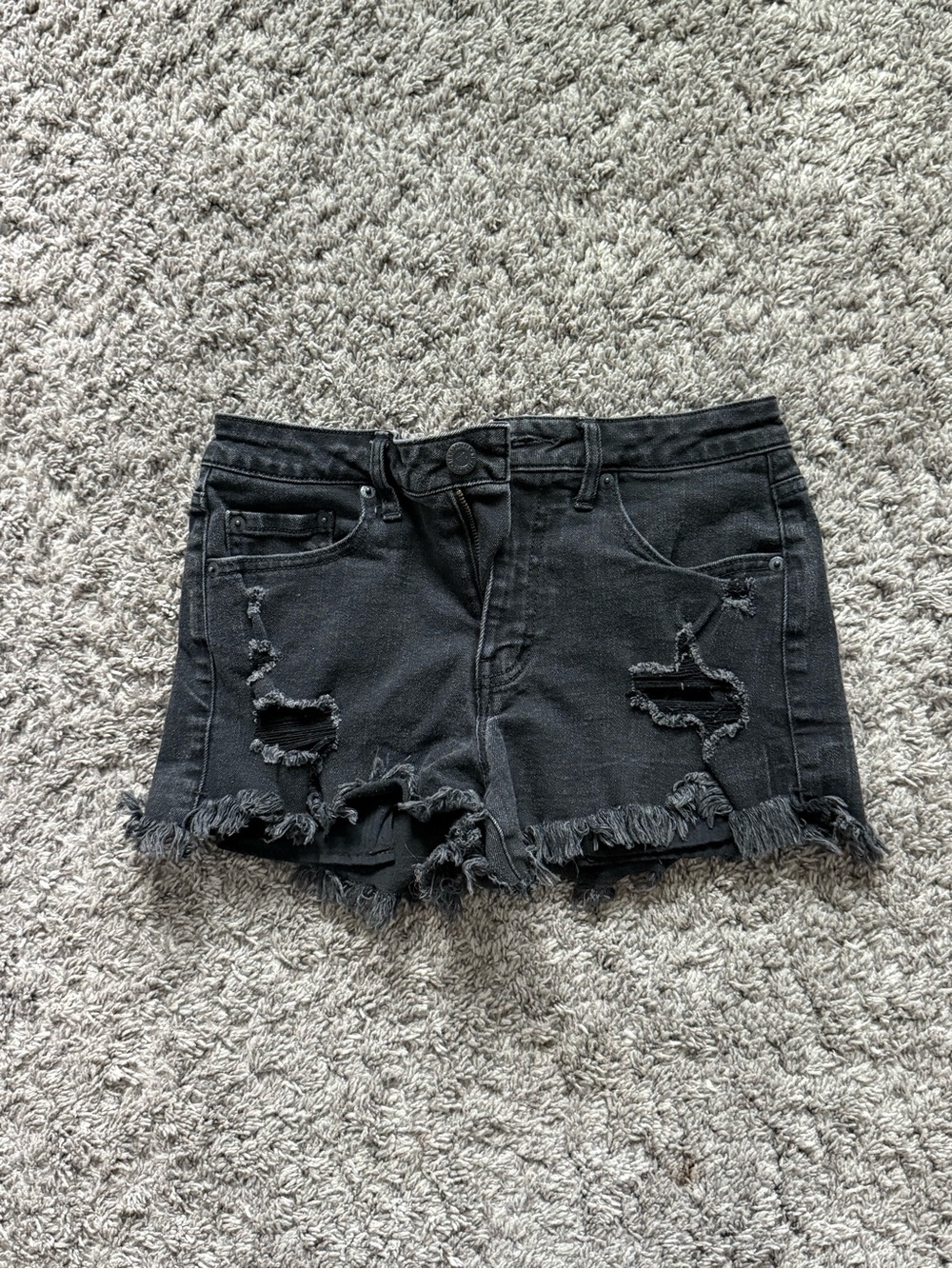 Aeropostale Black Distressed Frayed Hem Denim Shorts